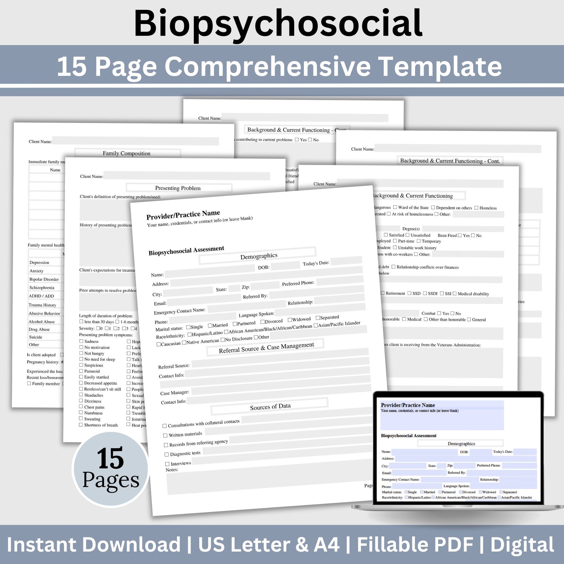 Streamline your therapy practice with our comprehensive bundle designed for mental health professionals. Save 25% on essential templates including client intake forms, progress notes, biopsychosocial assessment, and treatment plans.