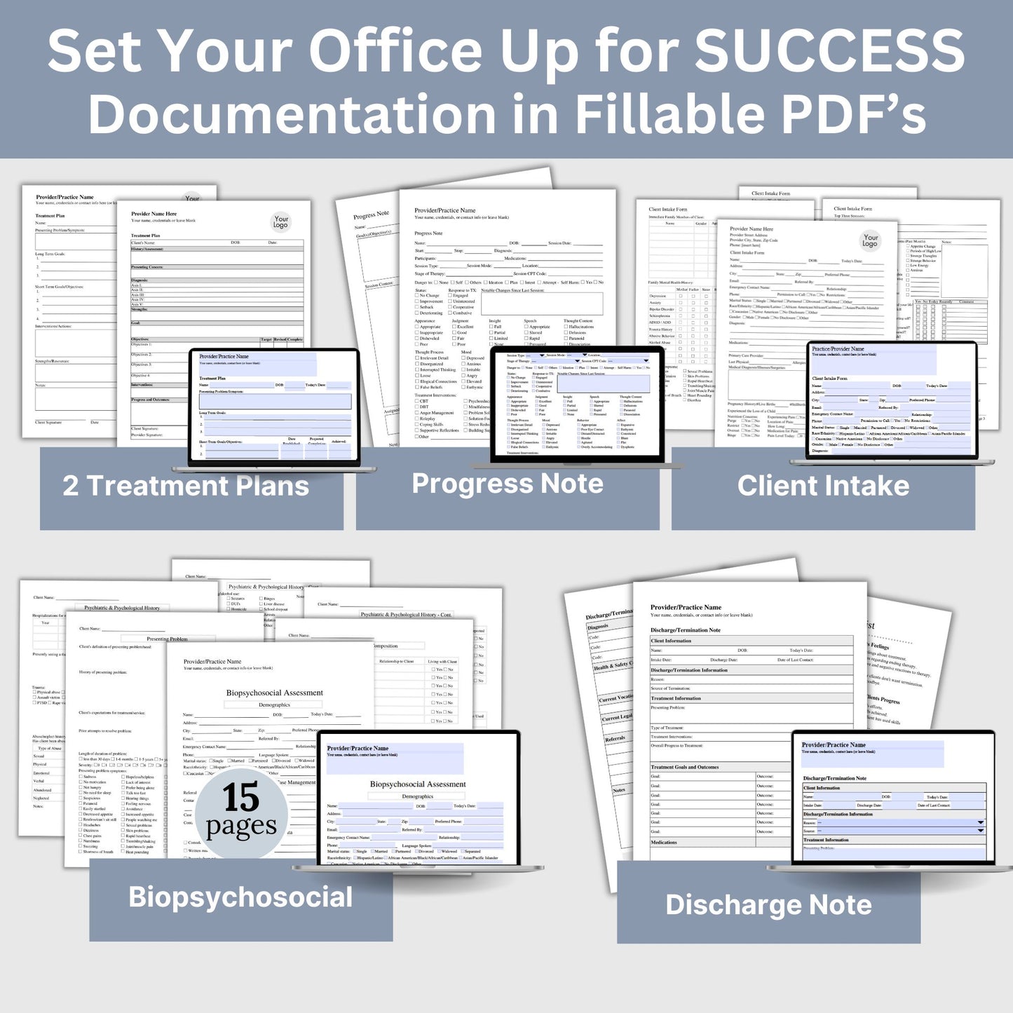 Therapy Notes & Office Policies BUNDLE, WORD Doc, Fillable PDF, Progress Notes, Client Intake, Consents, Private Practice Counseling Form. 21 forms designed to streamline and organize your client records.