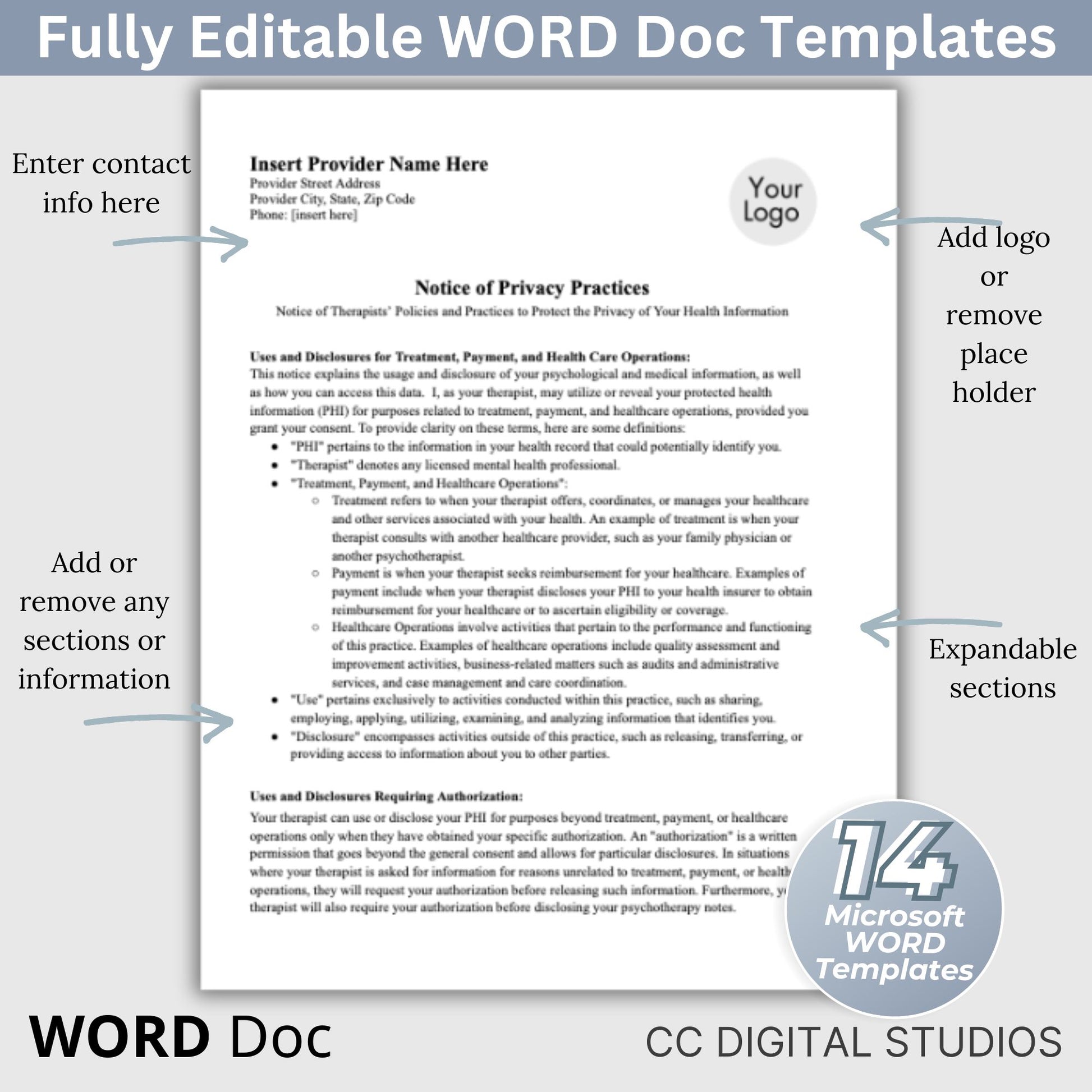 Therapy Notes & Office Policies BUNDLE, WORD Doc, Fillable PDF, Progress Notes, Client Intake, Consents, Private Practice Counseling Form. 21 forms designed to streamline and organize your client records.