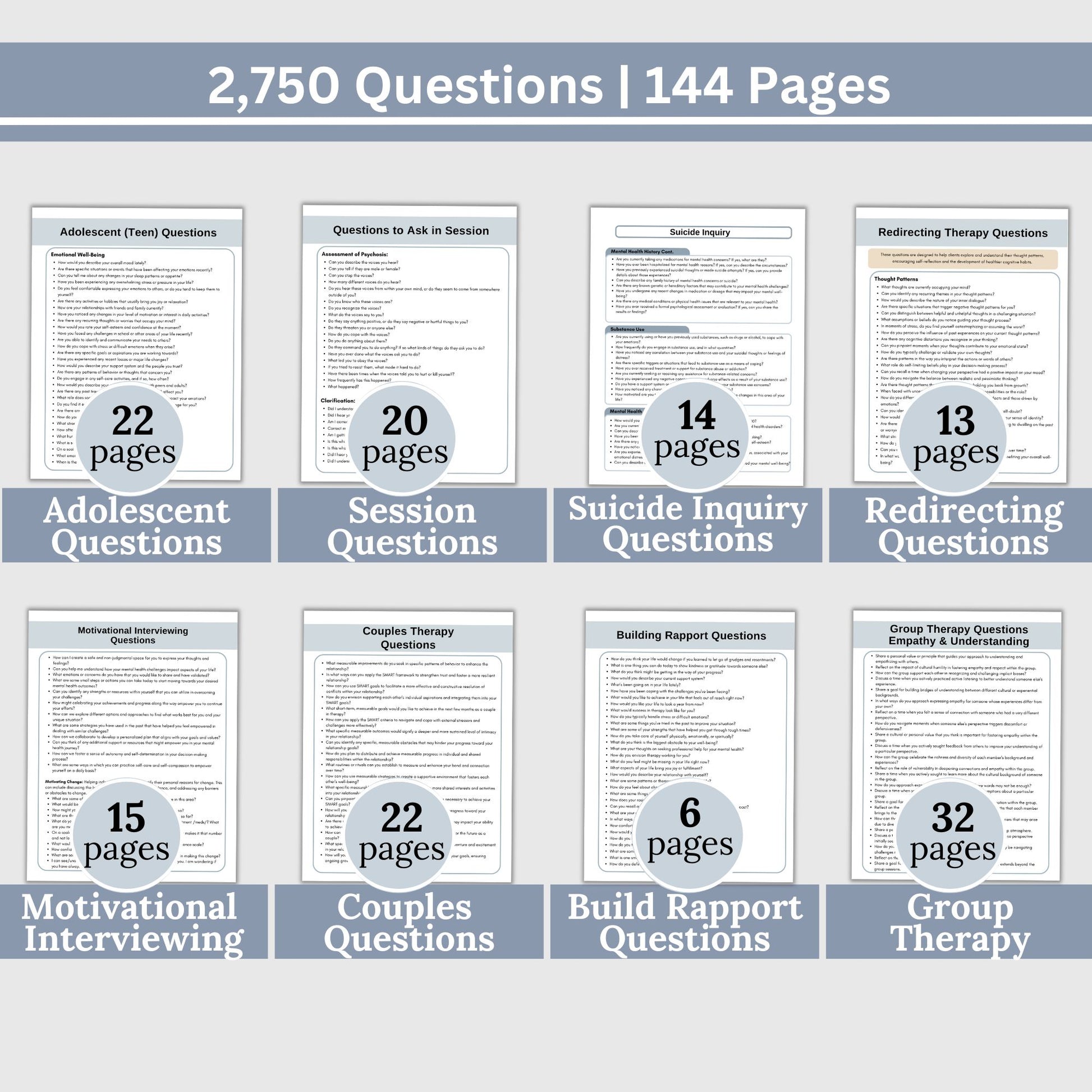 Therapy Questions Bundle with over 16,000+ therapy cheat sheet questions designed to enhance your counseling sessions! This comprehensive resource includes a vast collection of therapy questions, social worker, mental health, therapy notes