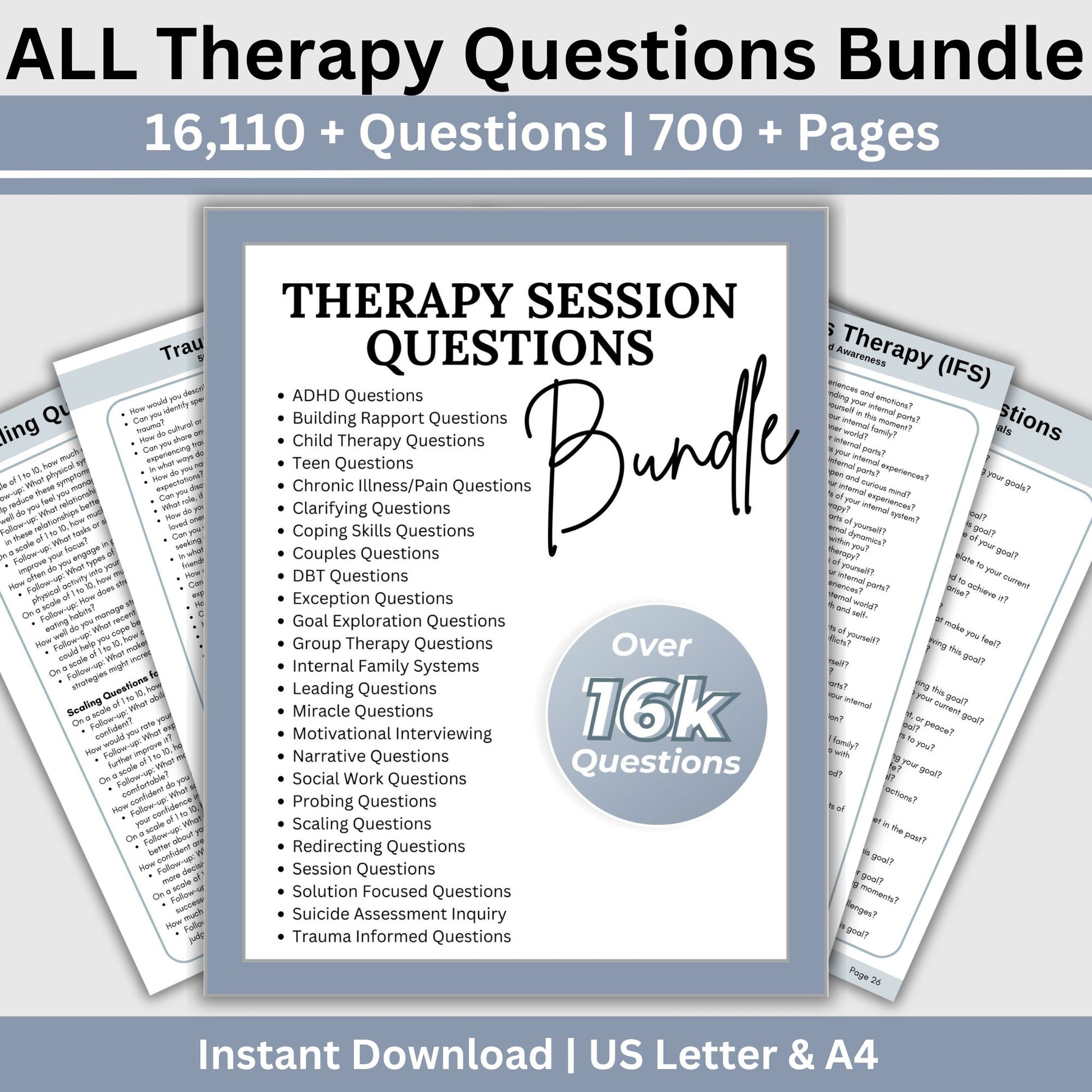 Therapy Questions Bundle with over 16,000+ therapy cheat sheet questions designed to enhance your counseling sessions! This comprehensive resource includes a vast collection of therapy questions, social worker, mental health, therapy notes