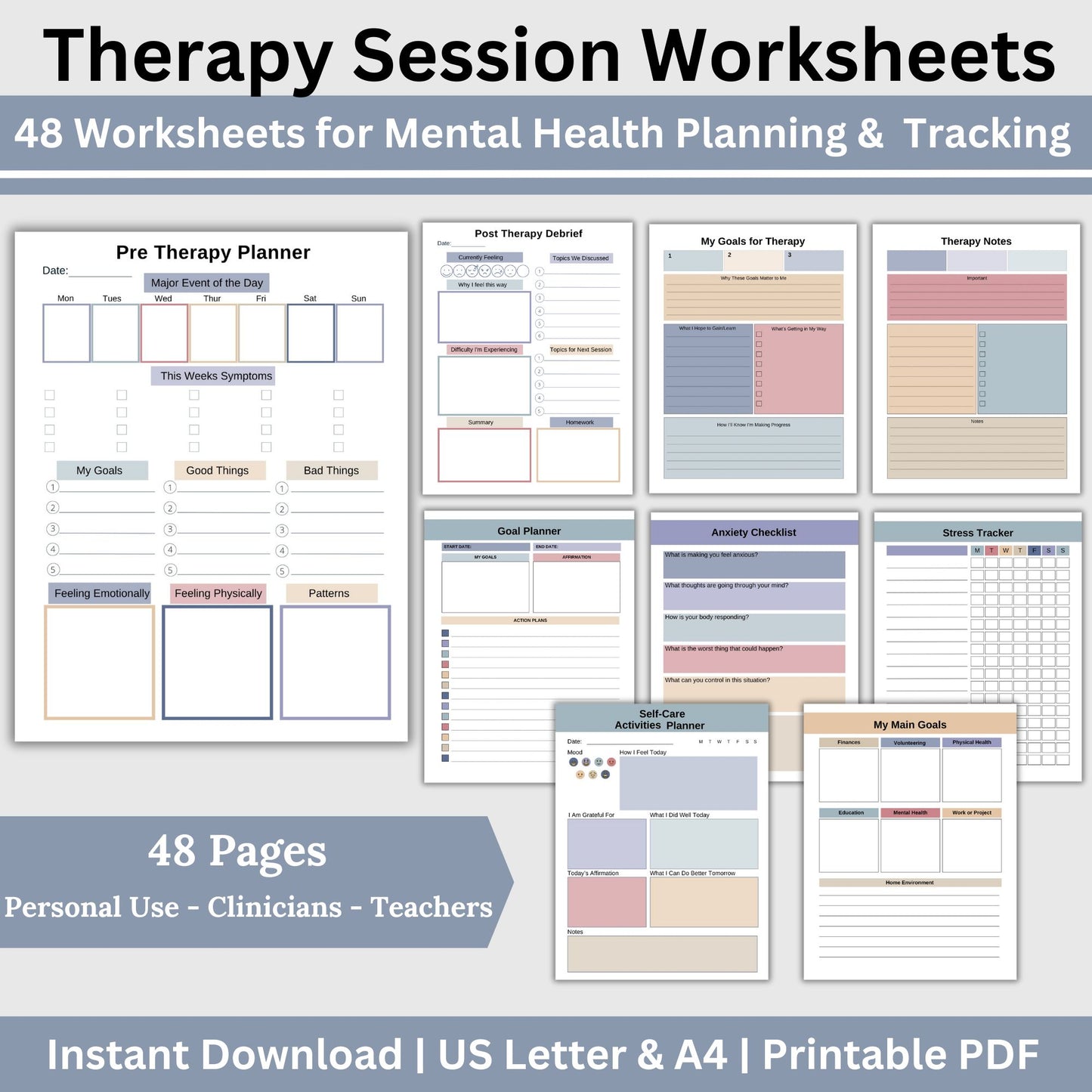 Therapy Session Planner & Tracker Worksheets