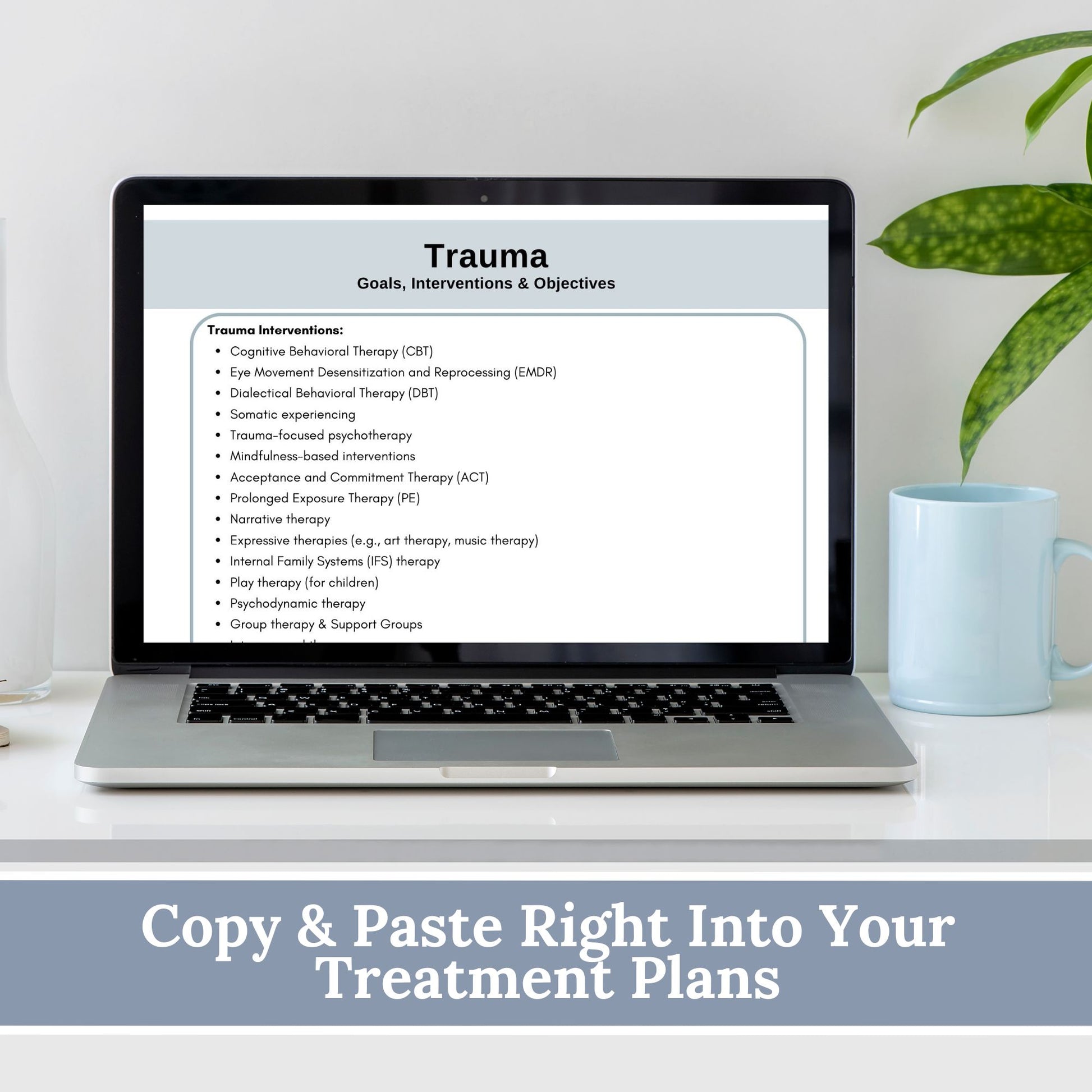 Trauma therapy treatment plan therapy tool for trauma. This resource is designed to help therapists create effective treatment plans with goals for therapy, objectives and interventions. Psychology, social work, therapist office, therapy notes