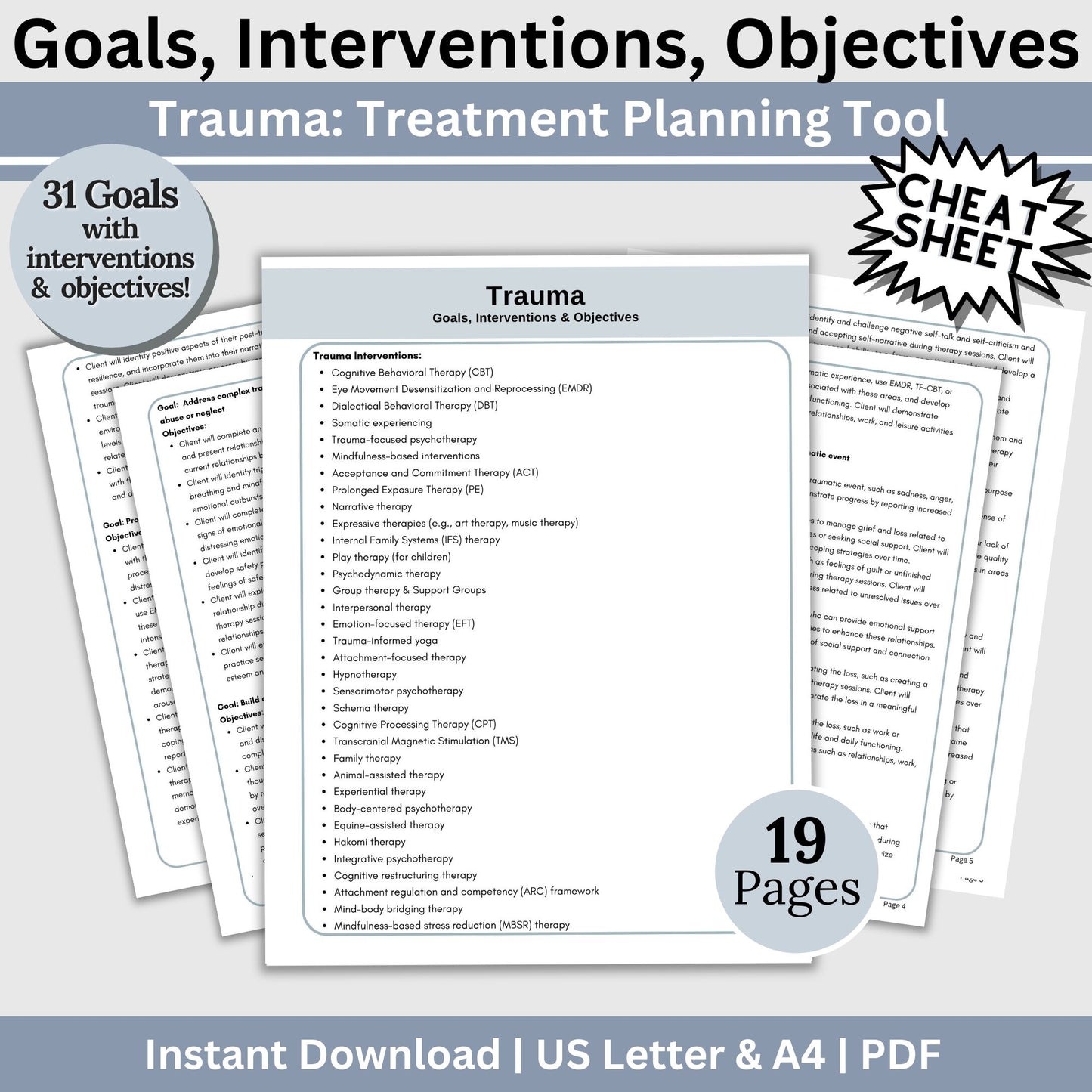 Trauma therapy treatment plan therapy tool for trauma. This resource is designed to help therapists create effective treatment plans with goals for therapy, objectives and interventions. Psychology, social work, therapist office, therapy notes