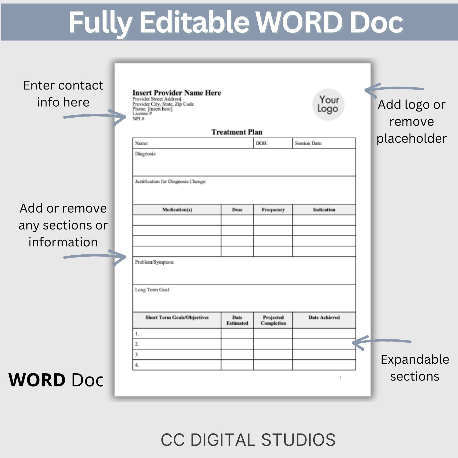 Treatment Plan Template, fully editable WORD Doc designed to optimize your private practice or counseling office. Therapist Office Forms, Private Practice Counseling Forms, Therapy Template, Therapy Resource, Therapy Goal Planning