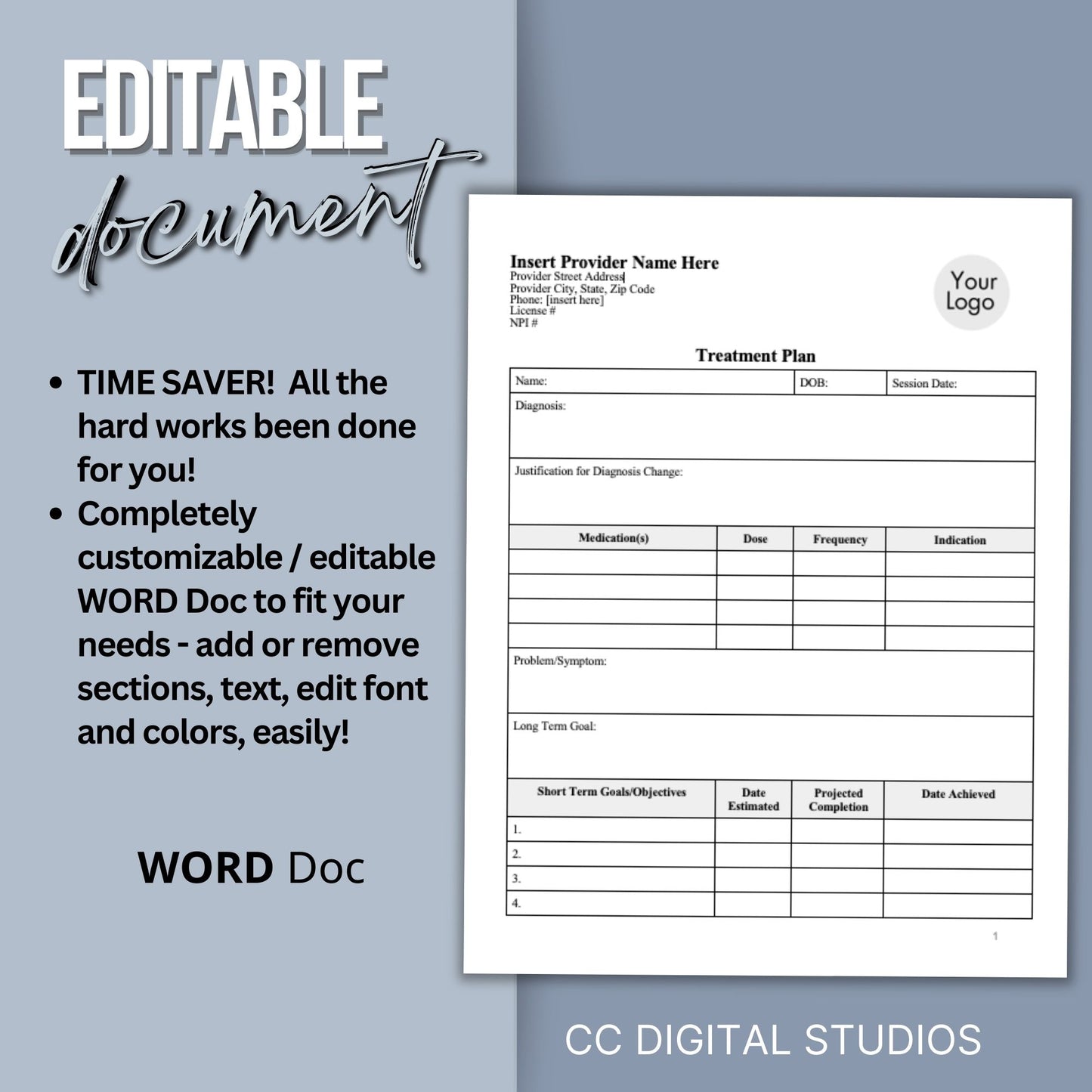 Treatment Plan Template, fully editable WORD Doc designed to optimize your private practice or counseling office. Therapist Office Forms, Private Practice Counseling Forms, Therapy Template, Therapy Resource, Therapy Goal Planning