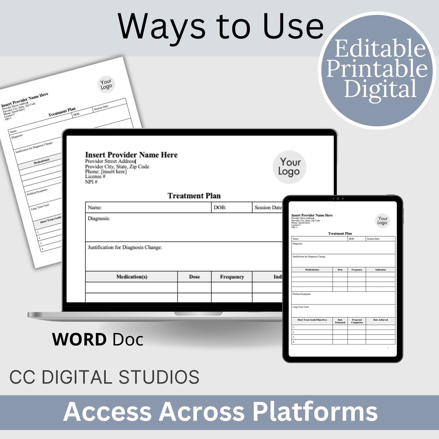 Treatment Plan Template, fully editable WORD Doc designed to optimize your private practice or counseling office. Therapist Office Forms, Private Practice Counseling Forms, Therapy Template, Therapy Resource, Therapy Goal Planning