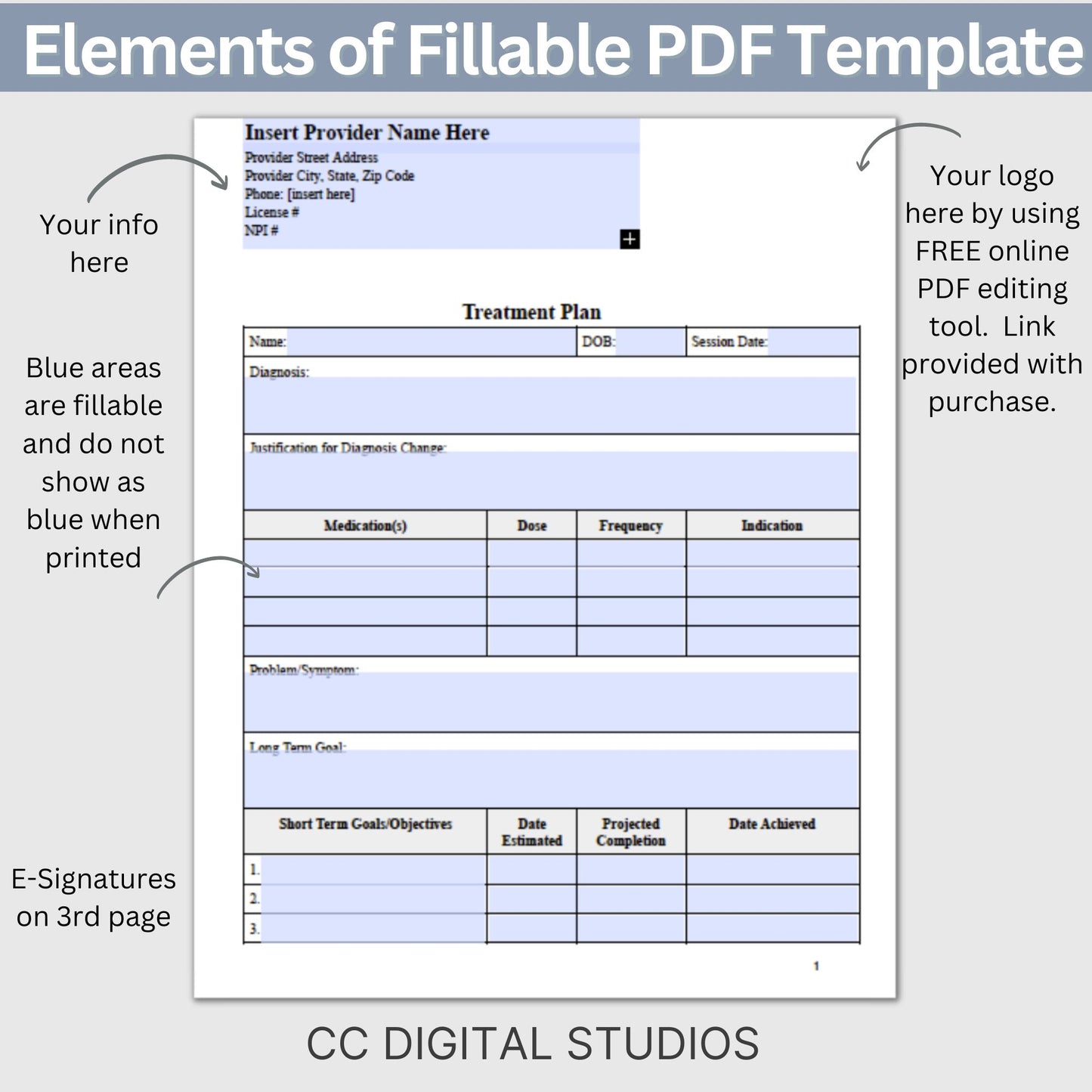 Treatment Plan Template, a fillable PDF designed to optimize your private practice or counseling office. This form empowers therapists to streamline their documentation process with efficient therapy notes.