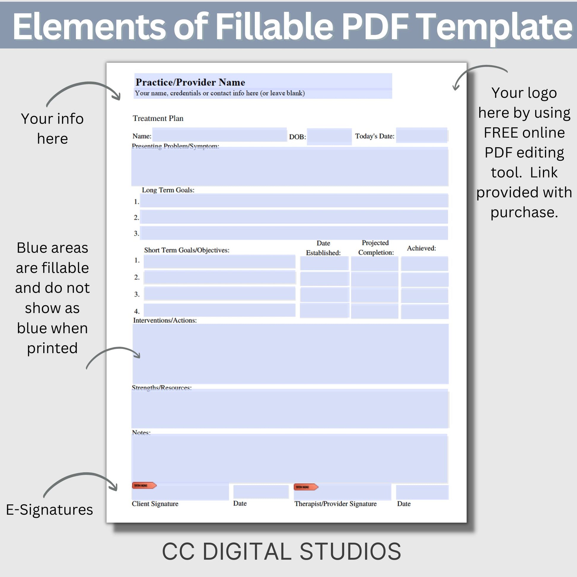 Treatment Plan Template, a fillable PDF designed to optimize your private practice or counseling office. This form empowers therapists to streamline their documentation process with efficient therapy notes.