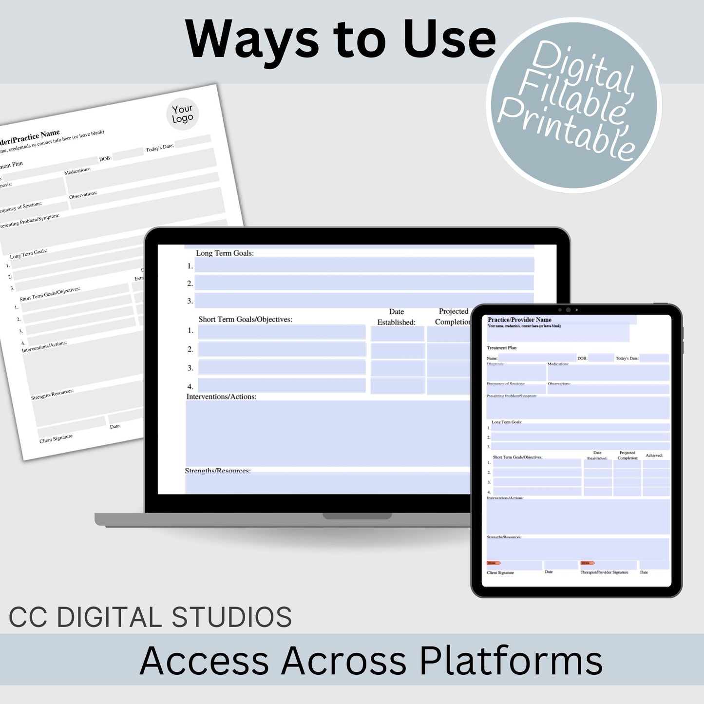 Treatment Plan Template, a fillable PDF designed to optimize your private practice or counseling office. This form empowers therapists to streamline their documentation process with efficient therapy notes.