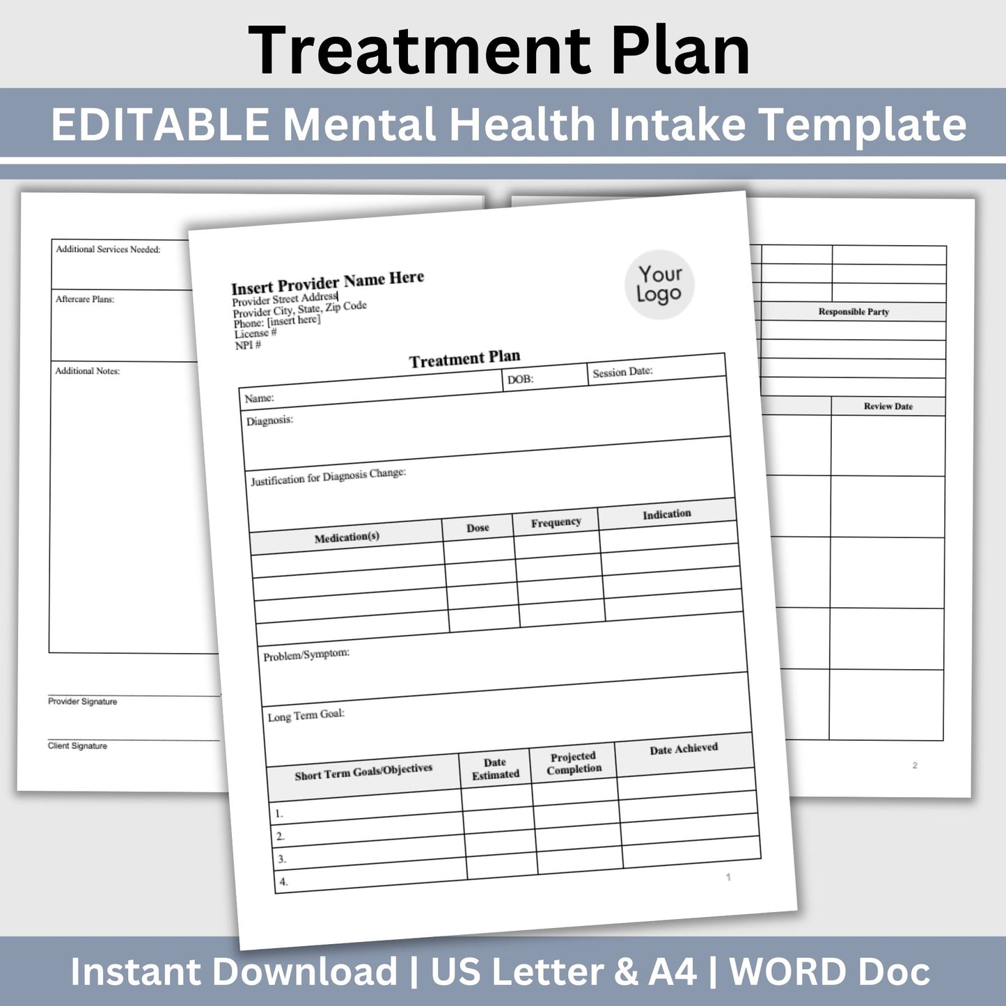 Treatment Plan Template, fully editable WORD Doc designed to optimize your private practice or counseling office. Therapist Office Forms, Private Practice Counseling Forms, Therapy Template, Therapy Resource, Therapy Goal Planning