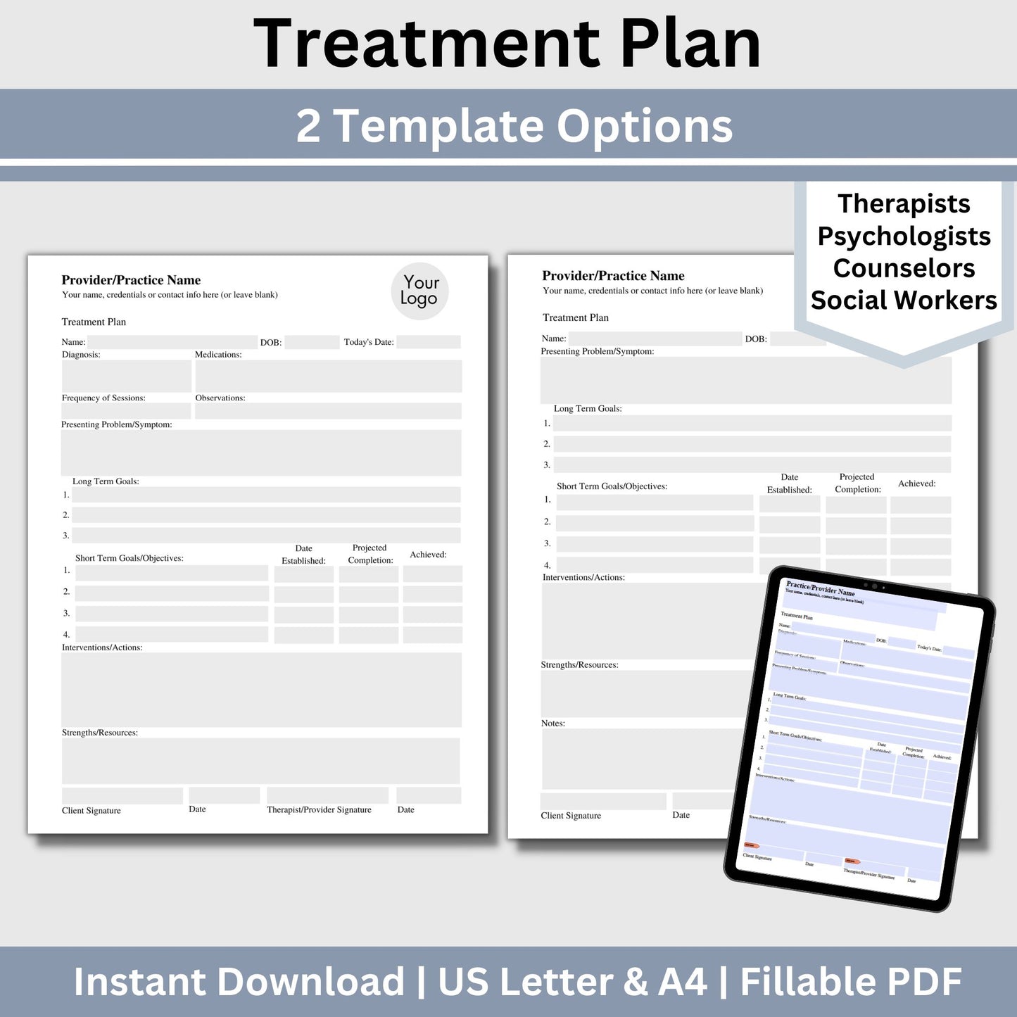 Treatment Plan Template, a fillable PDF designed to optimize your private practice or counseling office. This form empowers therapists to streamline their documentation process with efficient therapy notes.