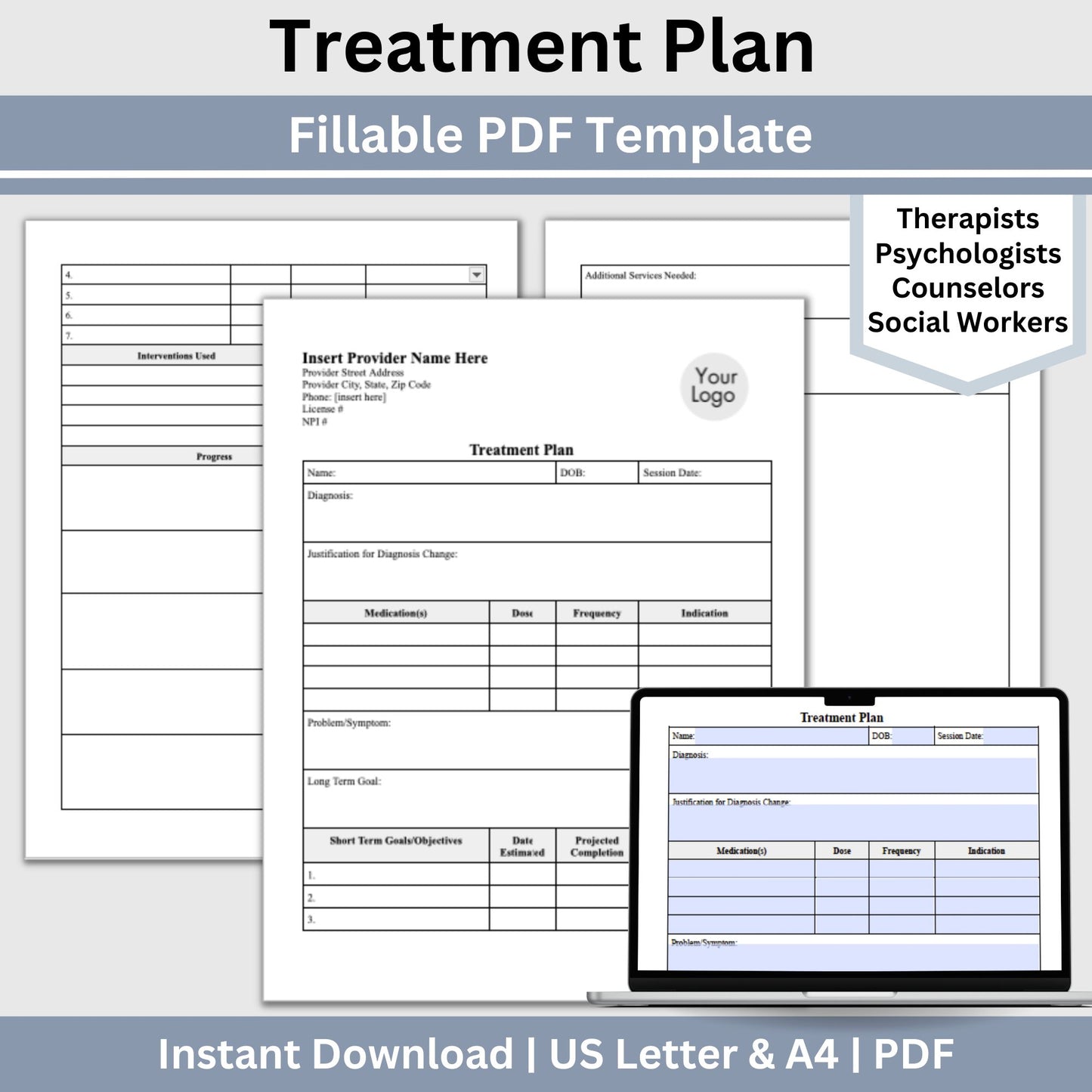 Treatment Plan Template, a fillable PDF designed to optimize your private practice or counseling office. This form empowers therapists to streamline their documentation process with efficient therapy notes.