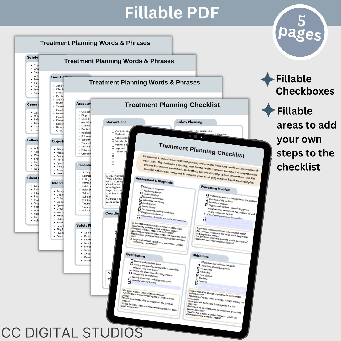 A valuable cheat sheet designed to streamline your workflow. Whether you're a therapist, counselor, or engaged in the behavioral health field, this Treatment Planning Checklist is an ideal therapy tool for maintaining a clear and organized approach to your therapy notes and counselor documentation in private practice