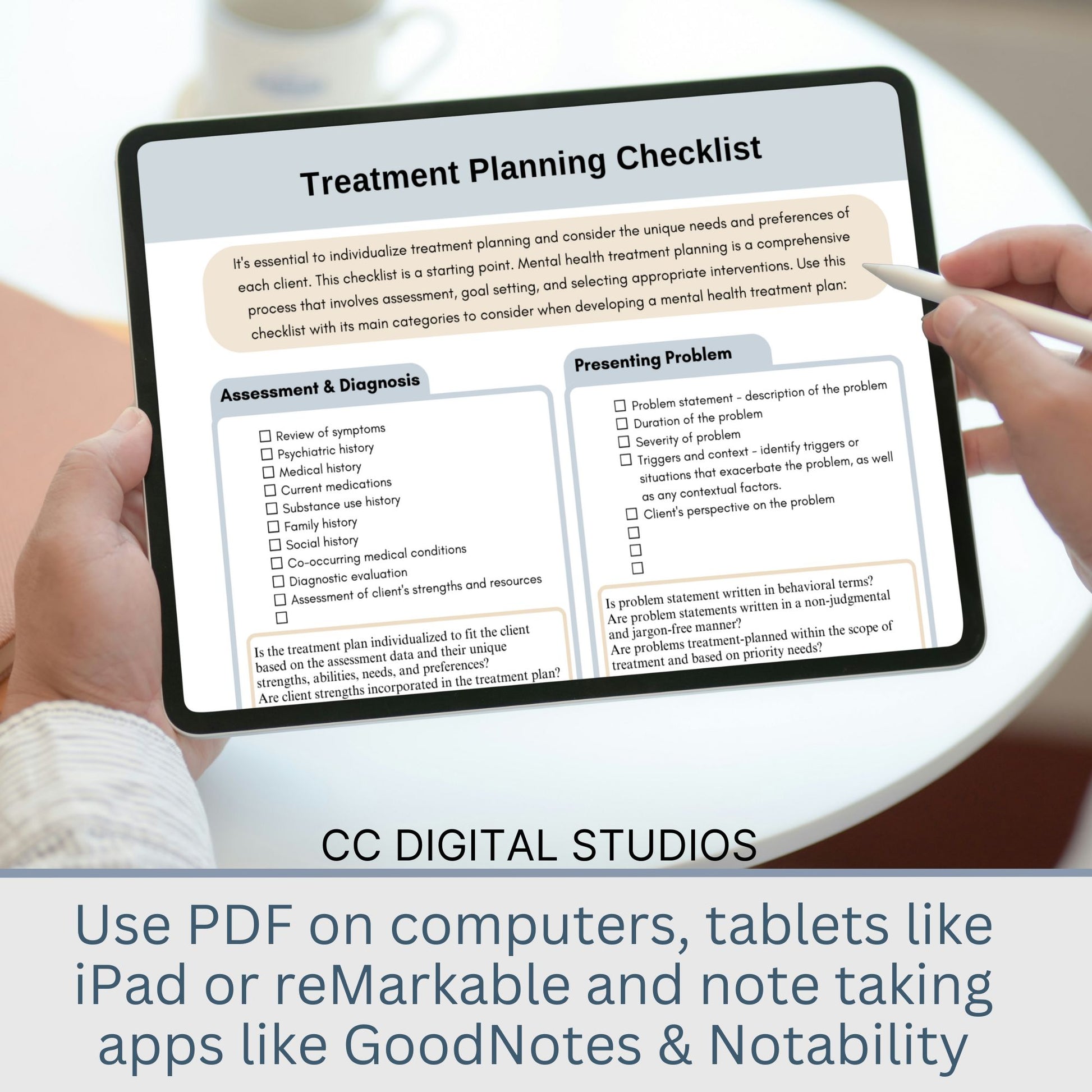 A valuable cheat sheet designed to streamline your workflow. Whether you're a therapist, counselor, or engaged in the behavioral health field, this Treatment Planning Checklist is an ideal therapy tool for maintaining a clear and organized approach to your therapy notes and counselor documentation in private practice