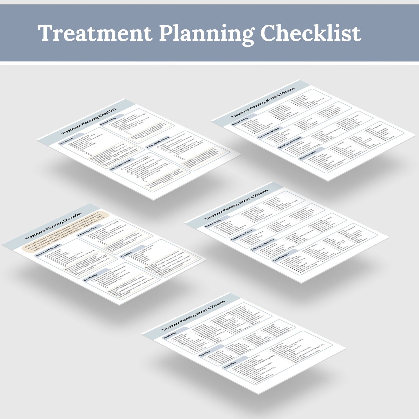 A valuable cheat sheet designed to streamline your workflow. Whether you're a therapist, counselor, or engaged in the behavioral health field, this Treatment Planning Checklist is an ideal therapy tool for maintaining a clear and organized approach to your therapy notes and counselor documentation in private practice