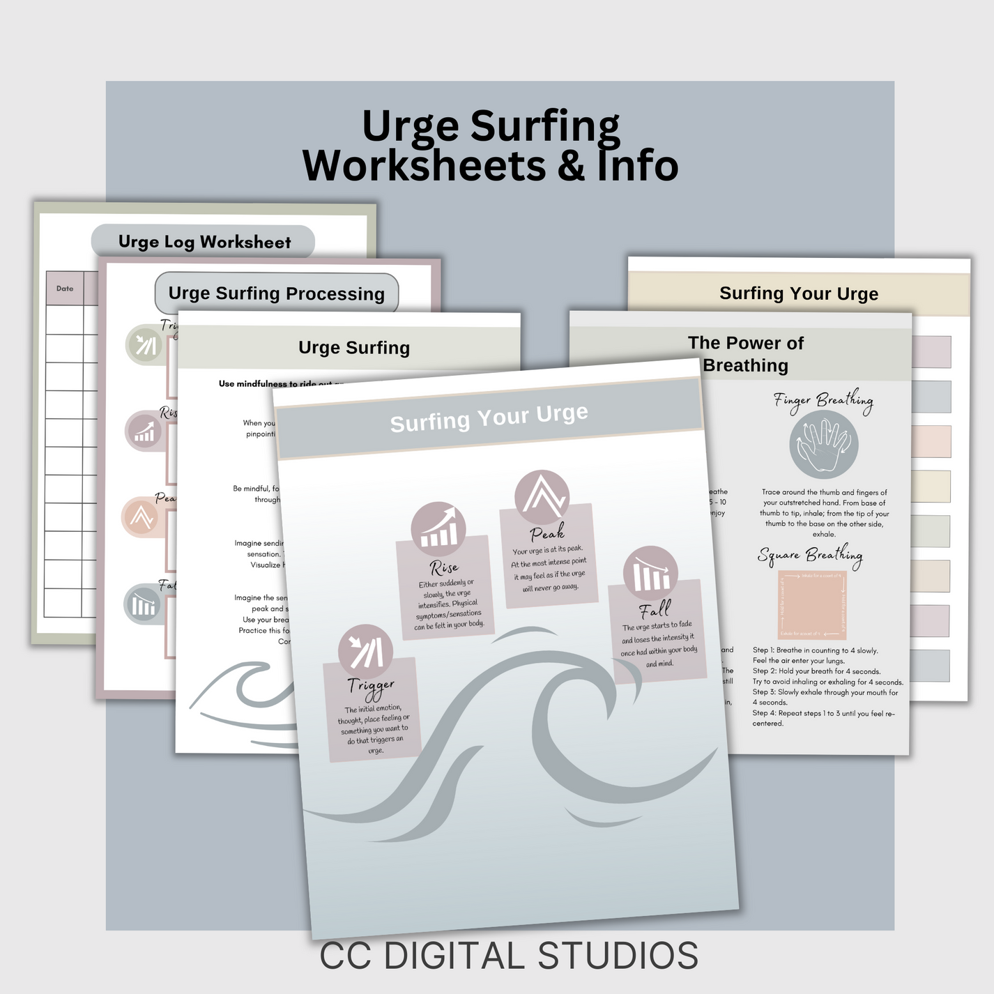 Urge Surfing Therapy Worksheets Navigate Cravings and Foster Emotiona CCDigitalStudios