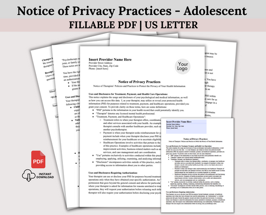 HIPAA Notice of Privacy Practices Template for Adolescent Therapy