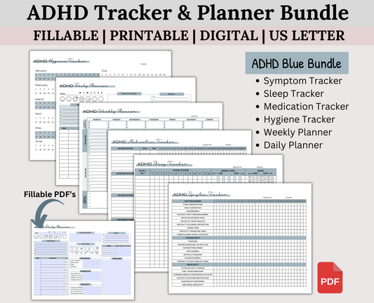 ADHD Tracker & Planner Bundle: Fillable PDF for Managing Symptoms