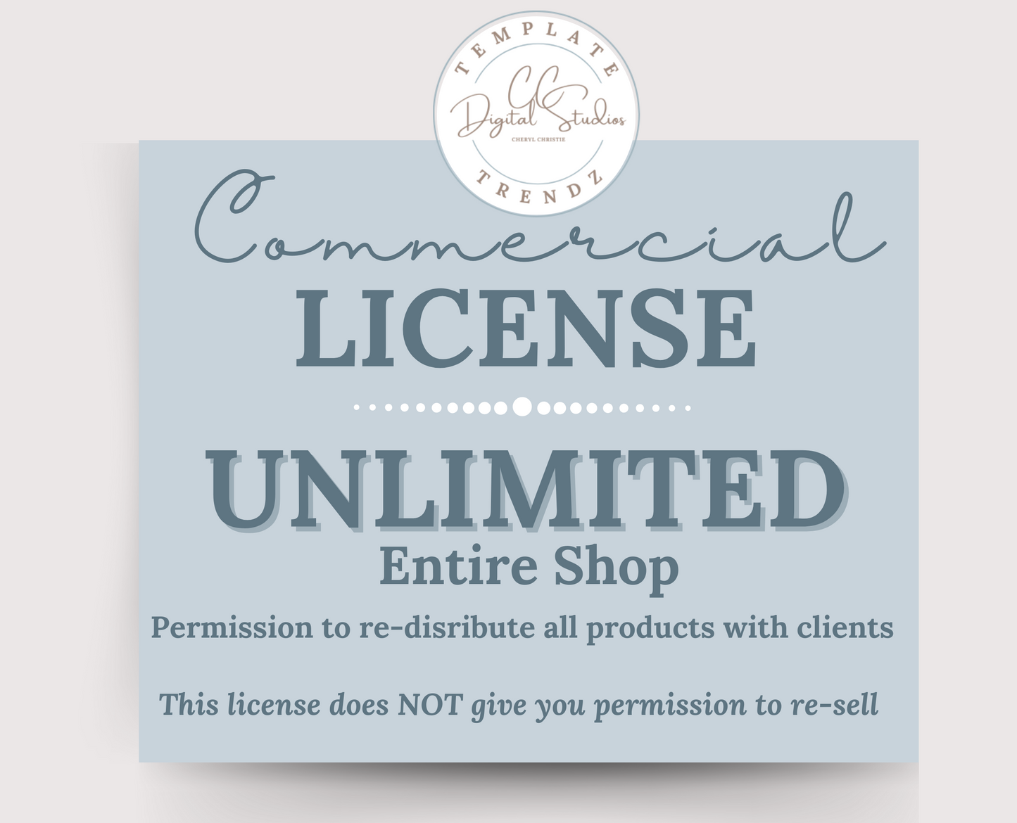 UNLIMITED Commercial License:  Permission to Re-Distribute - Not Resell