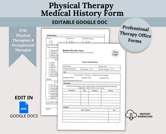 Medical History Intake Form for Physical Therapy Office:  Streamline Client Onboarding