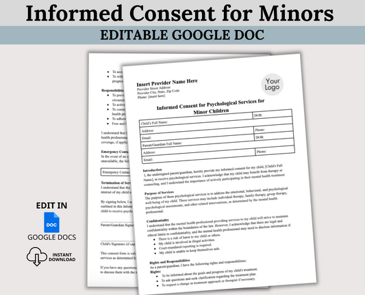 Consent for Minor Children Mental Health Template