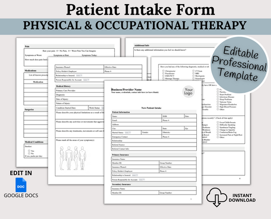 Patient Intake Form for Physical & Occupational Therapy:  Streamline Your Practice