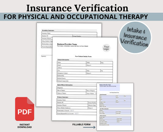 Insurance Verification Form for Physical Therapy Office