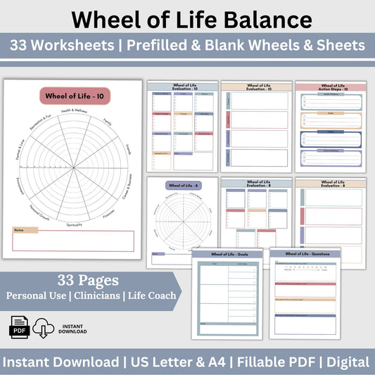 Wheel of Life Balance Therapy Worksheets: Self-Reflection and Growth Tools