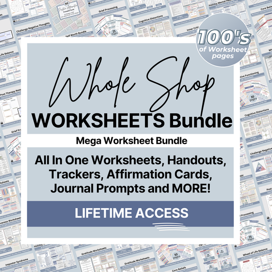 Therapy Worksheet Bundle – CBT, DBT, Anxiety, Emotion Processing & More | 6-Month Subscription to New Monthly Resources for Mental Health