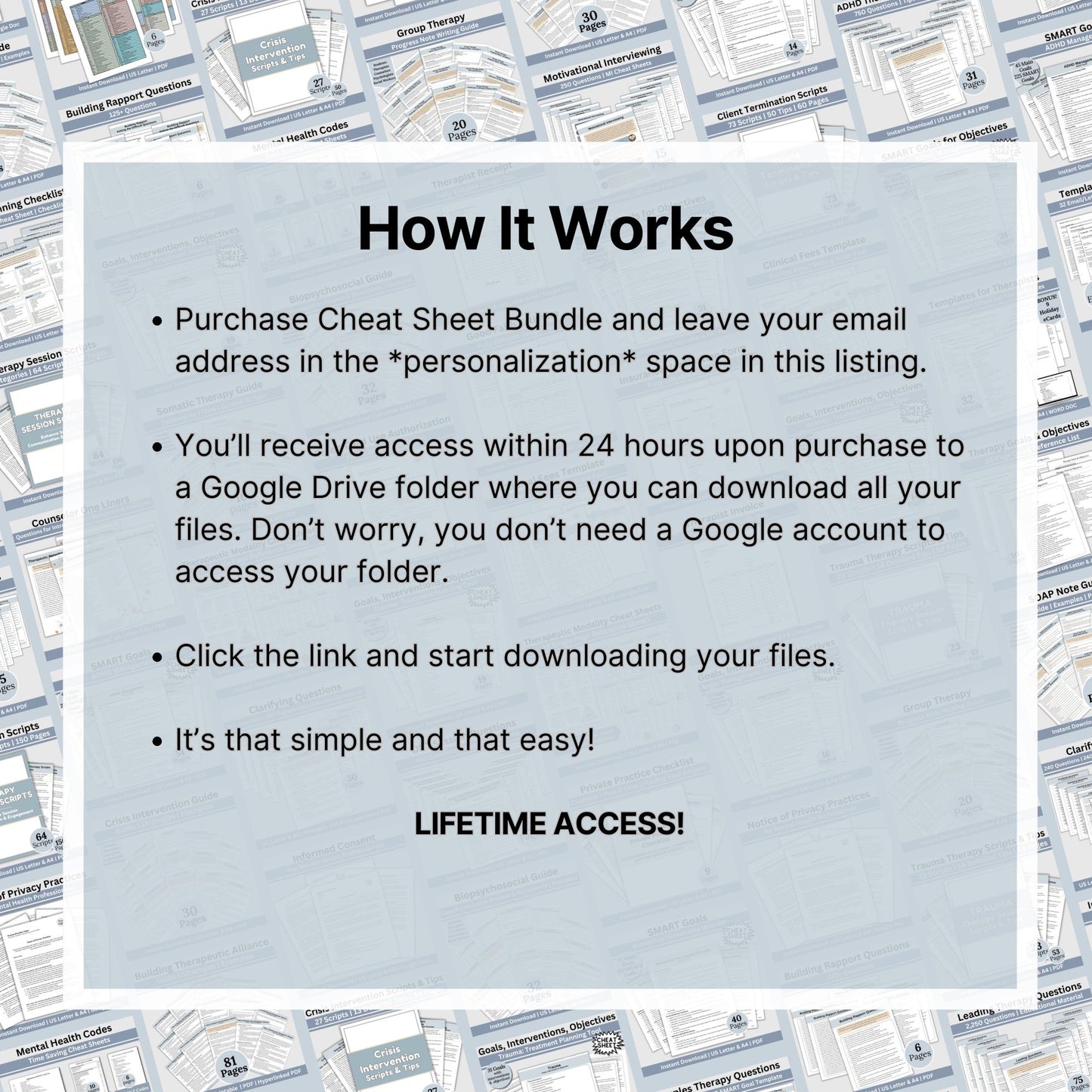 Whole Shop Bundle Therapy Cheat Sheets, Therapy Objectives and Goals, Therapy Questions, SMART Goals, Therapy Interventions, Guides