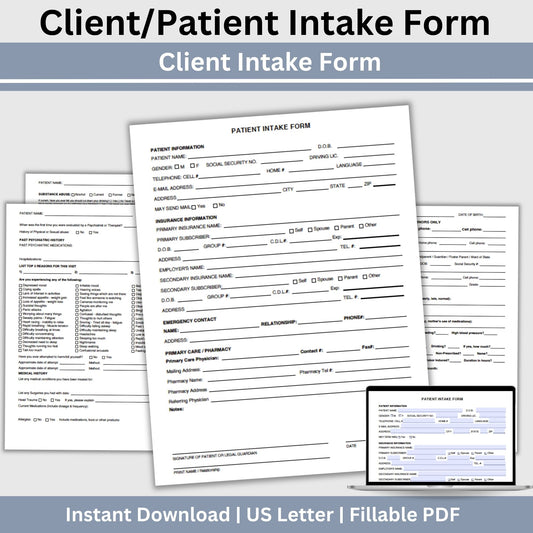 Client Intake Form for Therapists, Fillable PDF