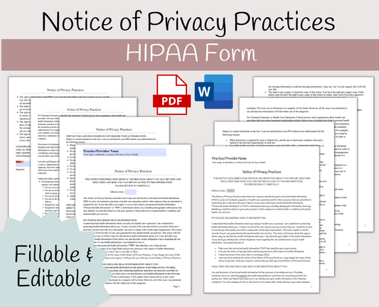Notice of Privacy Practices - HIPAA Template for Mental Health Professionals