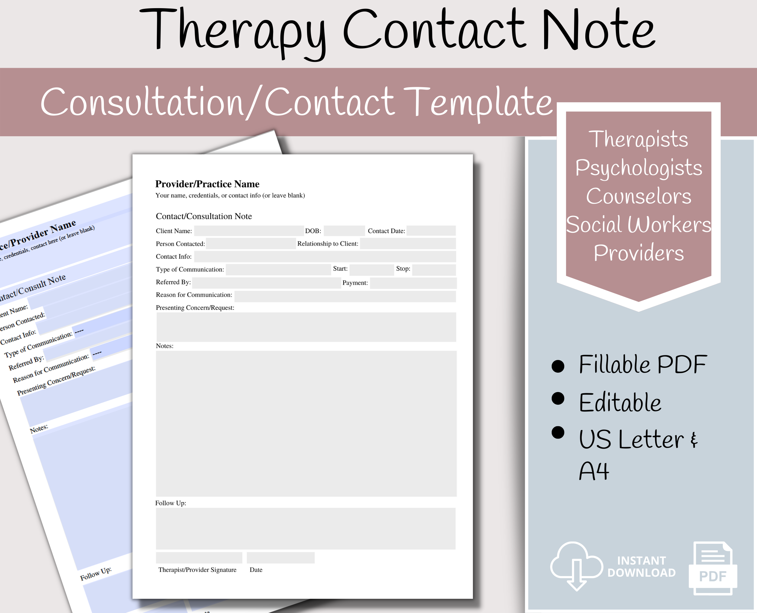 Client Contact & Consultation Note Form for Clinicians – CCDigitalStudios