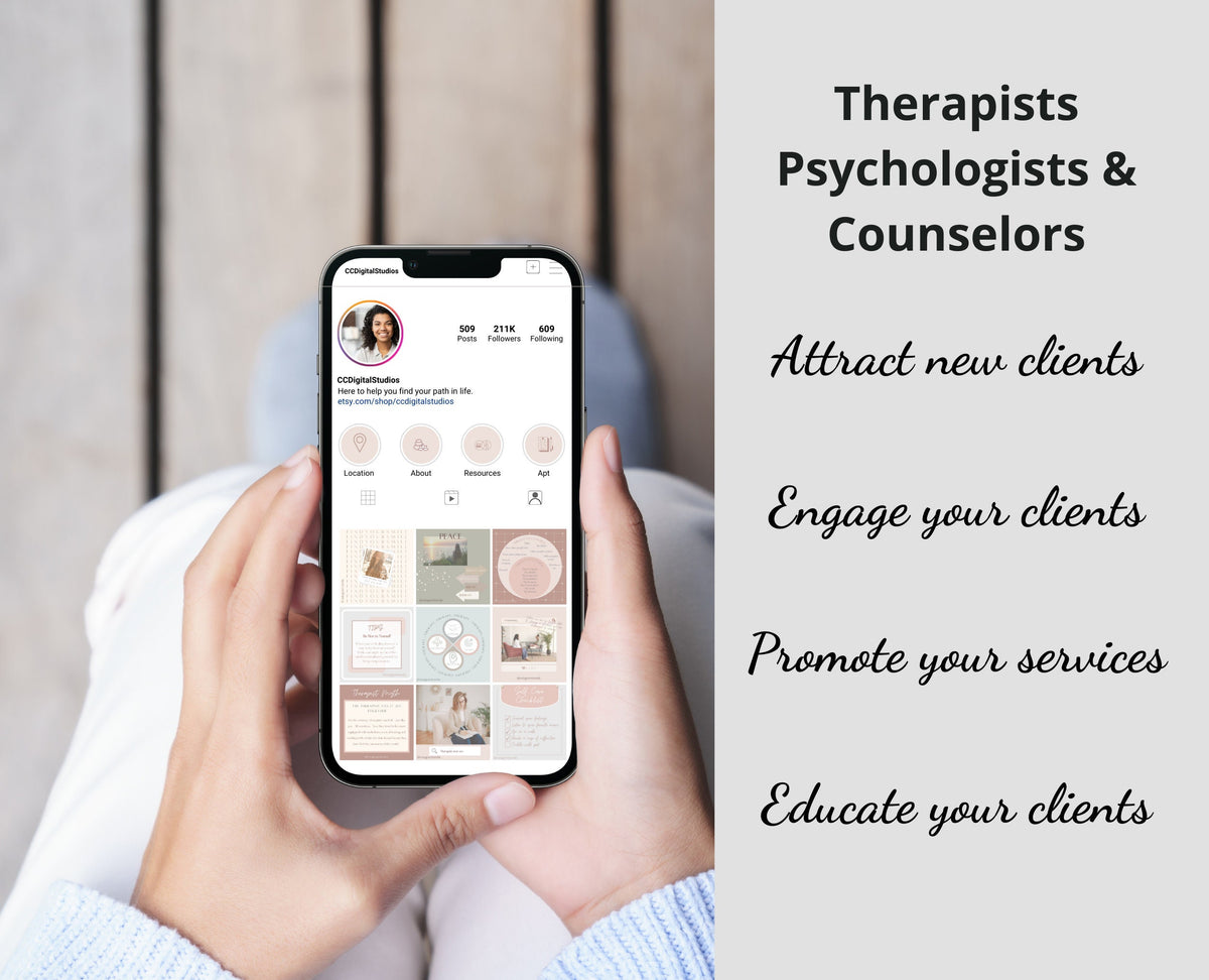 Therapist Instagram Marketing Template: 50 Editable Canva Posts for Pr ...