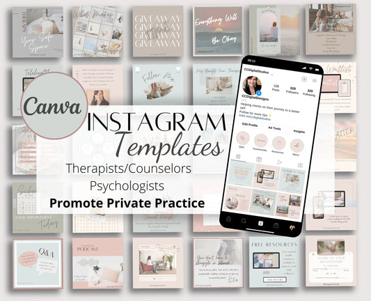 Therapist Instagram Marketing Template: 50 Editable Canva Posts for Private Practice